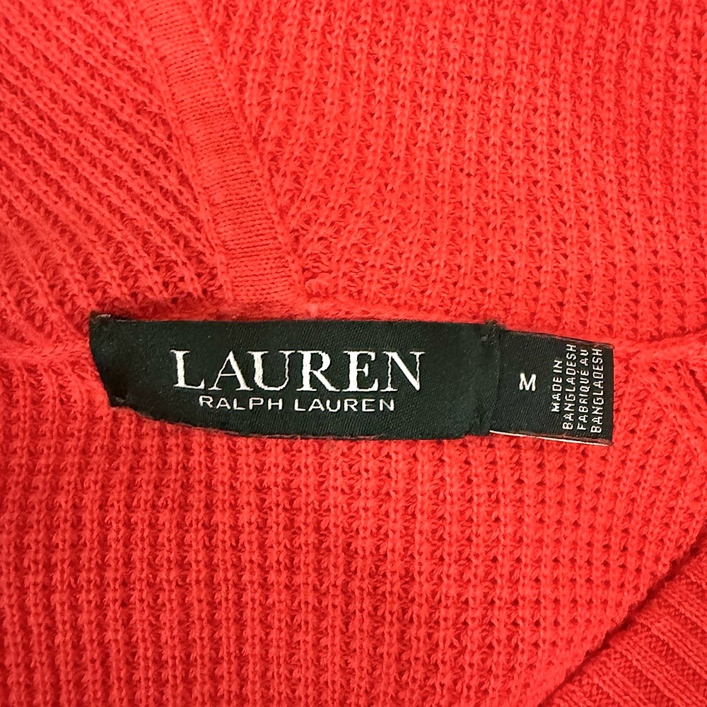 LAUREN RALPH LAUREN Coral Orange Lightweight Knit Hooded Sweater Medium - Picture 8 of 9